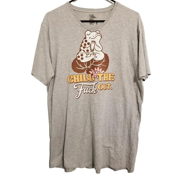 Mens Tshirt Large Gray Crewneck Frog Chill the F Out Short Sleeve - Picture 1 of 2